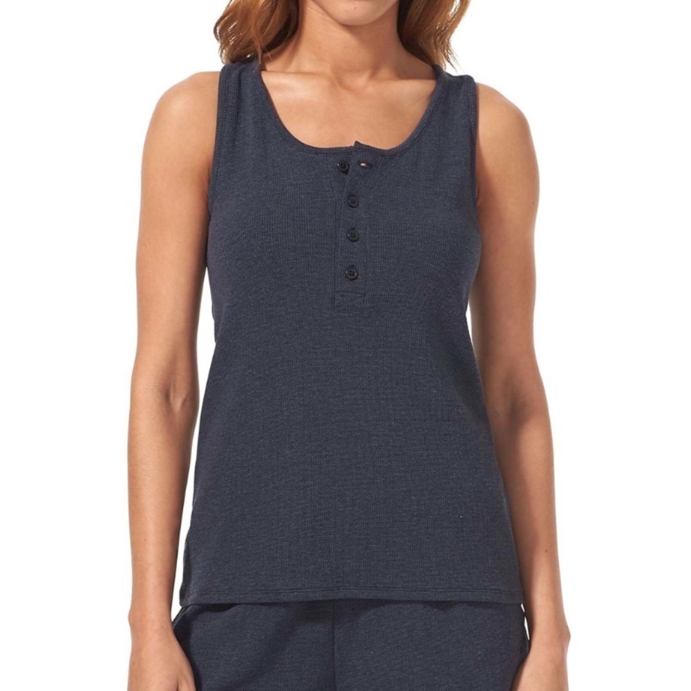 NWT Tommy John Women’s Lounge Henley Waffle Tank Top Night Sky Blue